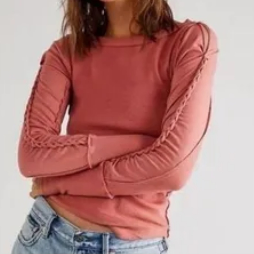 483. Free People long sleeve top with daisy chain cuff and braided detail arms